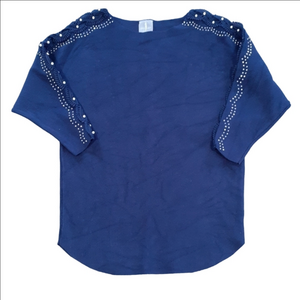 Fair Lady Navy Sweater with Bead and Rhinestone Details Size 4